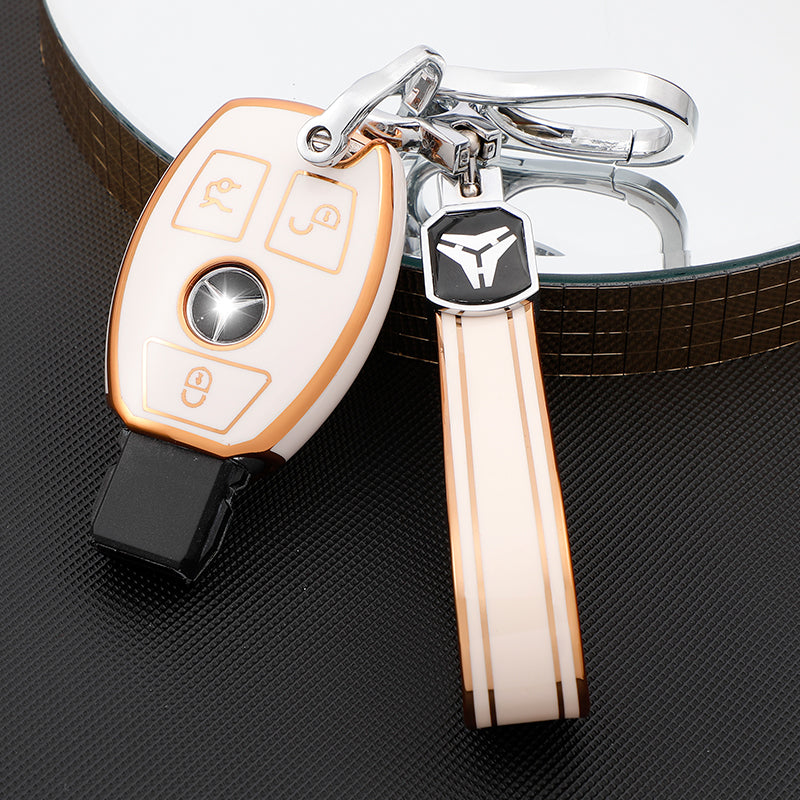 Acto TPU Gold Series Car Key Cover With TPU Gold Key Chain For Mercedes A-Class