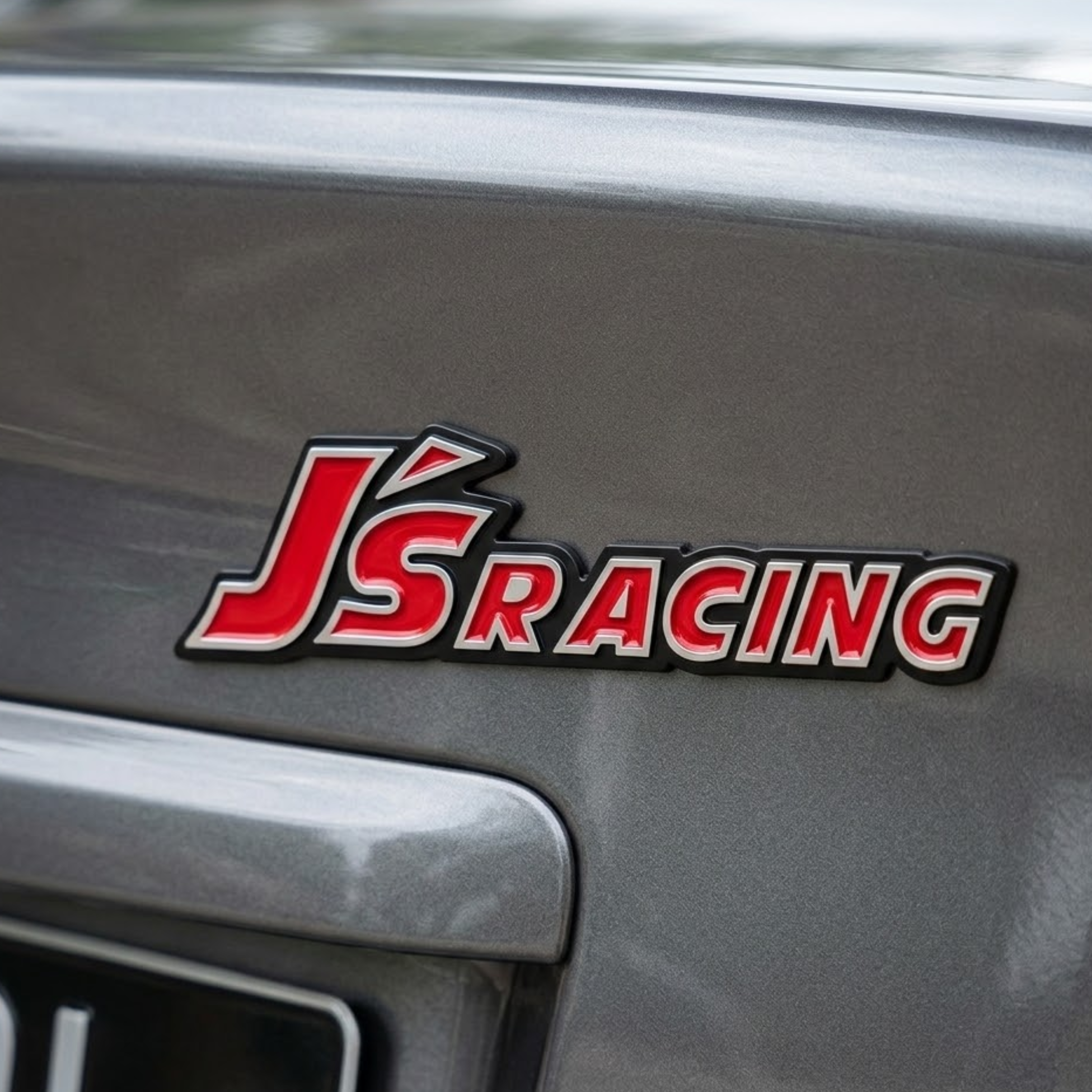 Carsonify 3D Metal JS Racing Car Badge Emblem Sticker | Premium Aluminum Alloy Chrome JS Racing Logo Decal | Self-Adhesive Metallic Badge for Car, Bike & SUV Exterior | Stylish Racing Auto Decoration Accessory