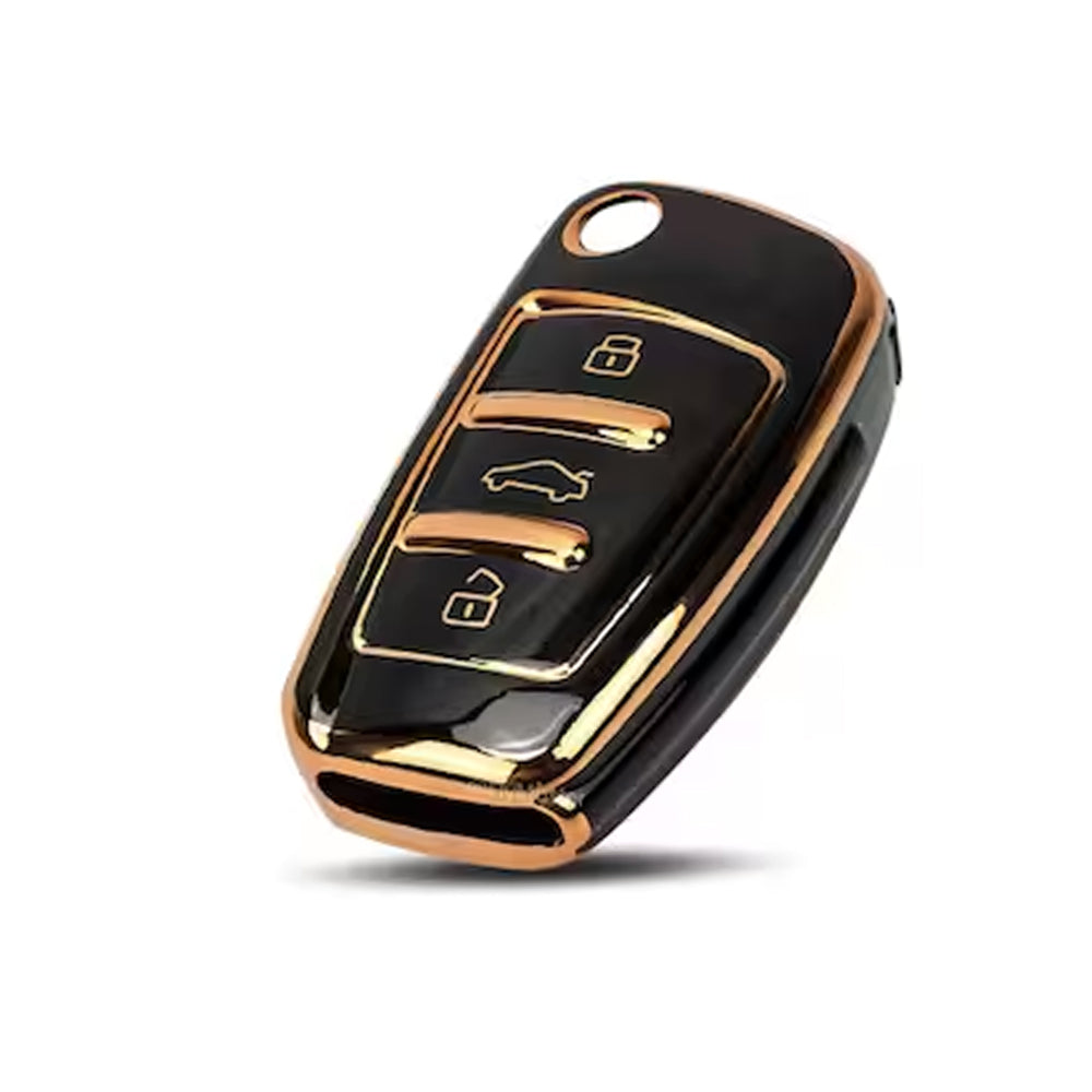 Acto TPU Gold Series Car Key Cover With Diamond Key Ring For Audi A6