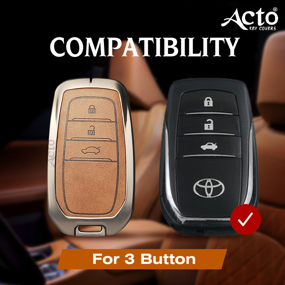 ACTO Metal Leather Car key cover with key chain Compatible With Toyota
