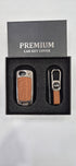Acto Premium Metal + Leather Key Cover with Wood Grain Finish Compatible with Tata Bolt/ Nexon/ Tigor/ Hexa/ Tiago/ Zest 3 Button Flip Key Cover Pack of 1 Set