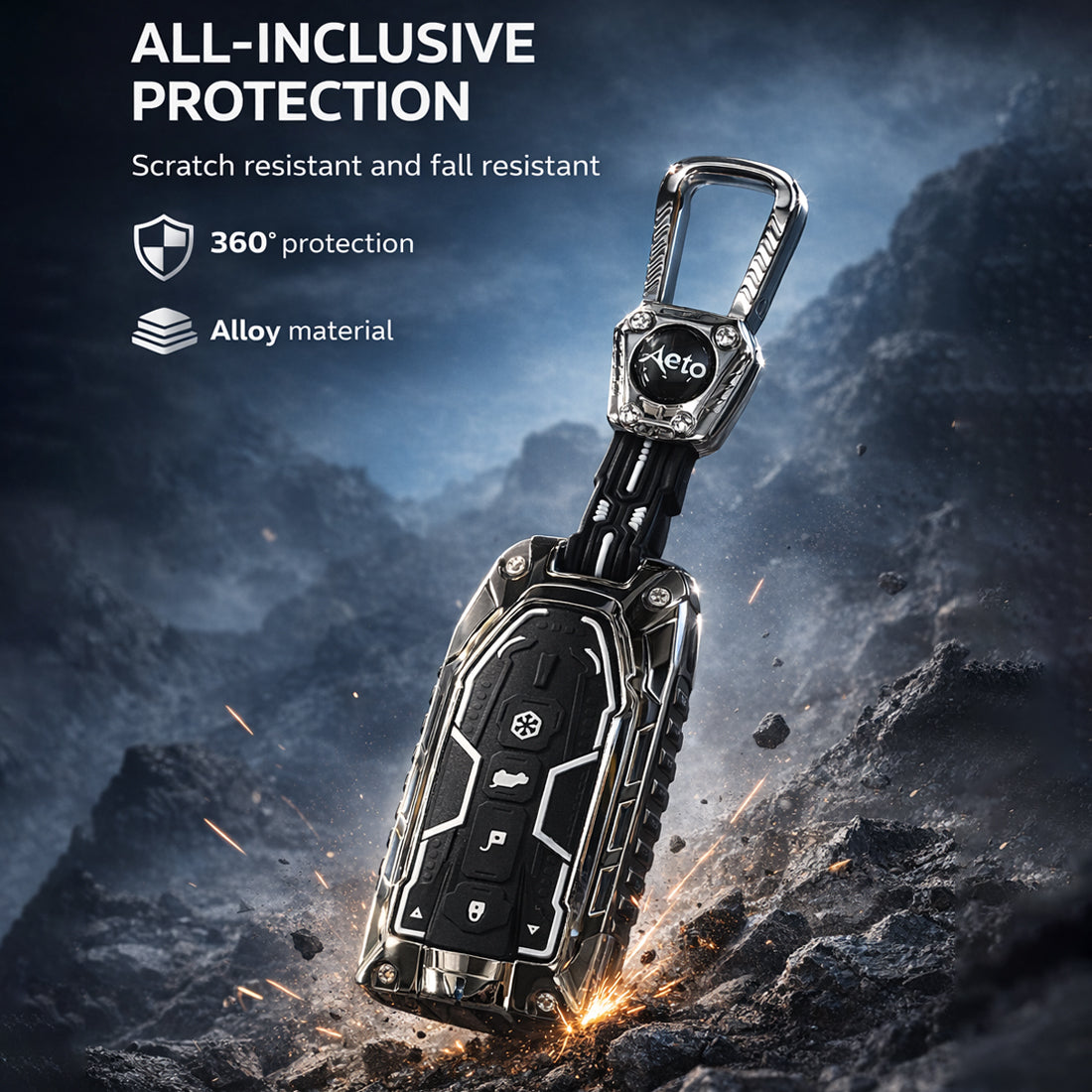 Acto Mecha Zinc Alloy Key Cover and Key chain Compatible with Mahindra BE-6, XEV 9E, 7XO 6-Button Smart Key Pack of 1 (Glow in the Night)