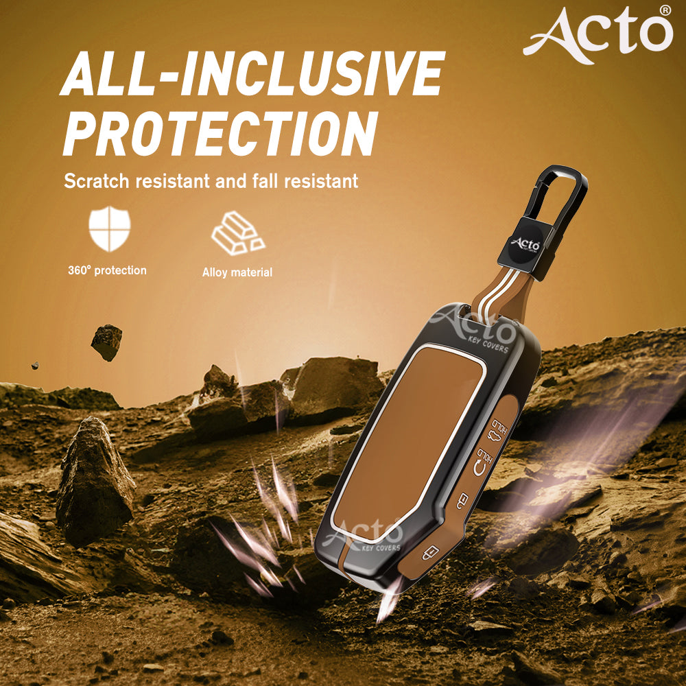 Acto Metal Sapphire Key Cover & Key Chain Compatible with Kia Seltos 2020, Sonet 2020 3 Button Flip Key | Premium Zinc Alloy Case | Glow in the Night Buttons | 360° Full Protection | Luxury Key Fob Cover | Pack of 1 Set