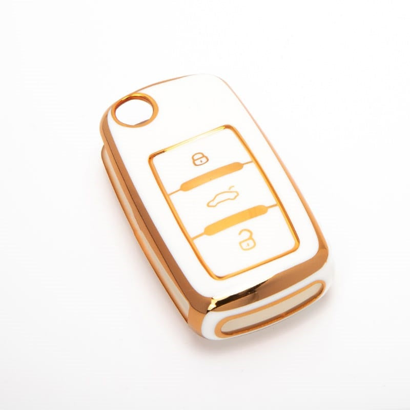 Acto TPU Gold Series Car Key Cover With TPU Gold Key Chain For Skoda Vento