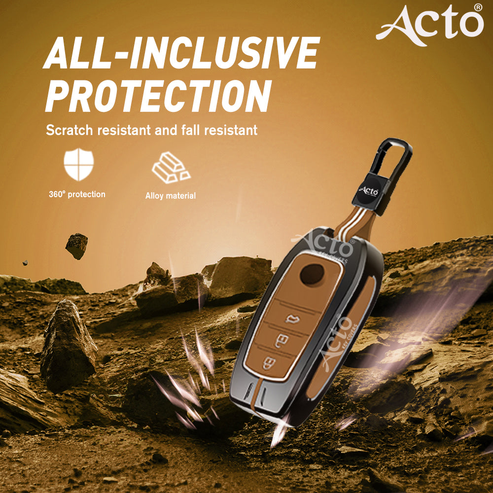 Acto Metal Sapphire Key Cover and Key chain Compatible with Toyota Crysta, Fortuner Pack of 1 Set (Glow in the Night)