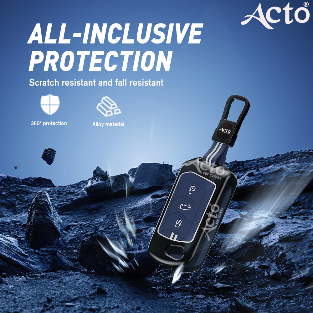 Acto Metal Sapphire Key Cover and Key chain Compatible with Mahindra Thar I Thar Roxx I Bolero I Marazzo I Scorpio I Tuv300 I Xuv700 Pack of 1 Set (Glow in the Night)