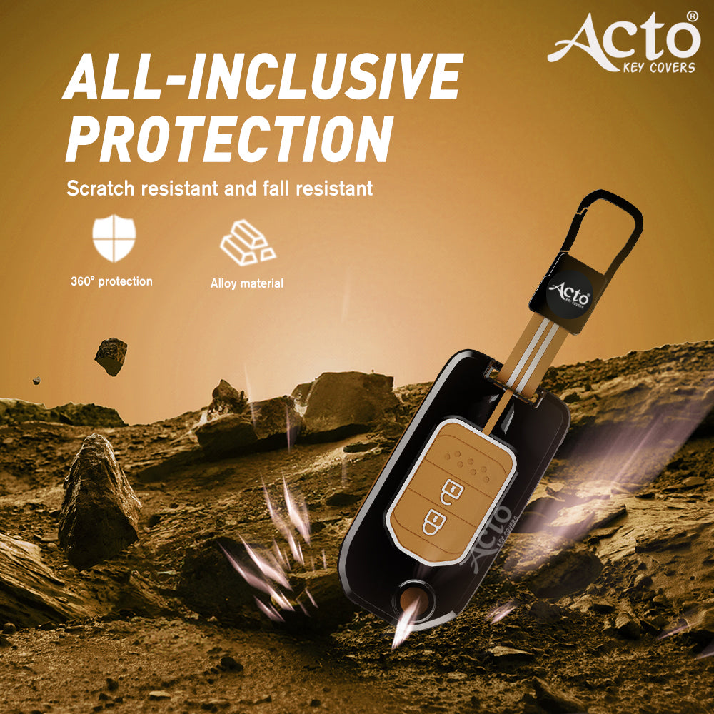 Acto Metal Sapphire Key Cover and Key chain Compatible with Honda City, WR-V, Jazz Pack of 1 Set (Glow in the Night)