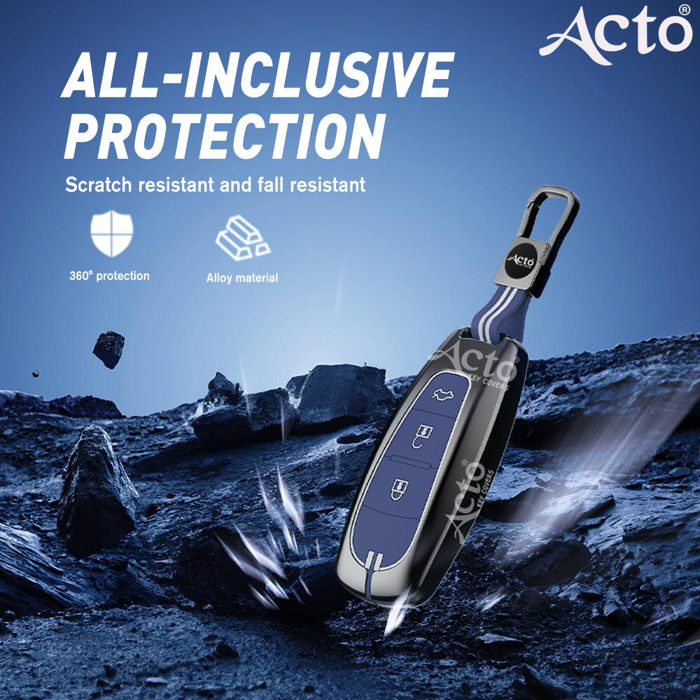 Acto Metal Sapphire Key Cover and Key chain Compatible with Suzuki Baleno I Breeza I Ciaz I Ignis I S-cross 3Button Pack of 1 Set (Glow in the Night)