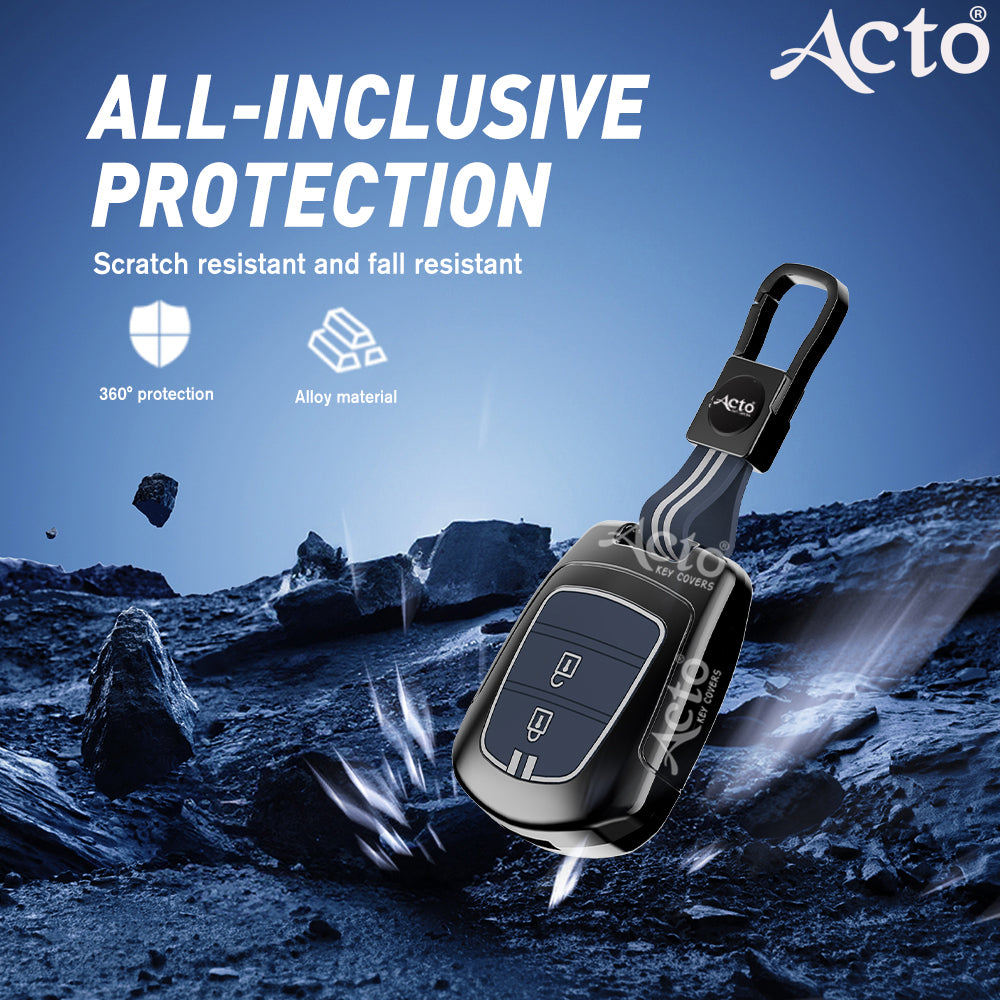 Acto Metal Sapphire Key Cover and Key chain Compatible with Hyudai I-10 Grand, Santro Pack of 1 Set (Glow in the Night)