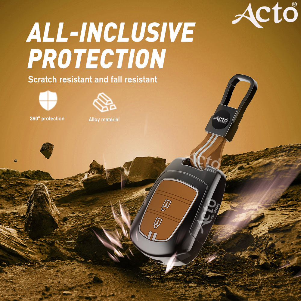 Acto Metal Sapphire Key Cover and Key chain Compatible with Hyudai I-10 Grand, Santro Pack of 1 Set (Glow in the Night)