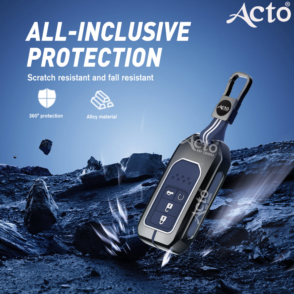 Acto Metal Sapphire Key Cover and Key chain Compatible with Honda Accord, Civic, WR-V, BR-V, CR-V, City, Jazz Pack of 1 Set (Glow in the Night)