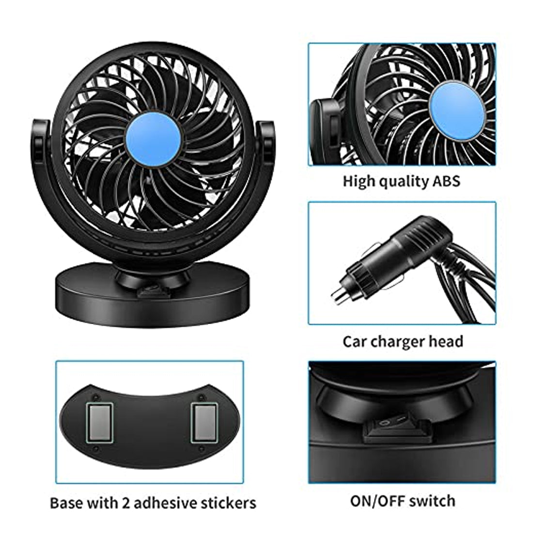 Car Mini Electric Fan 360 Rotating Strong Wind Car Fan Car Air Conditioner Low Noise Portable Auto Air Cooling Fan