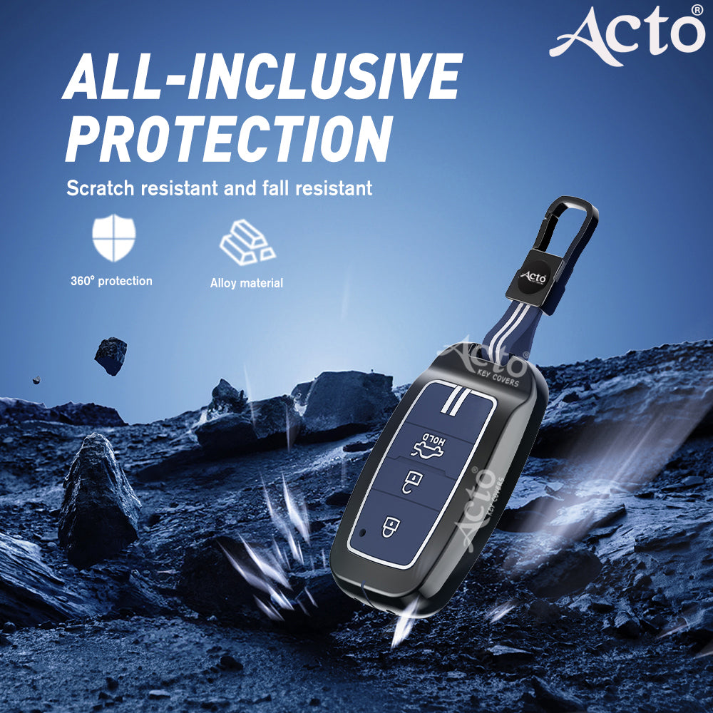 Acto Metal Sapphire Key Cover and Key chain KIA Seltos & Carens Compatible with  Pack of 1 Set (Glow in the Night)