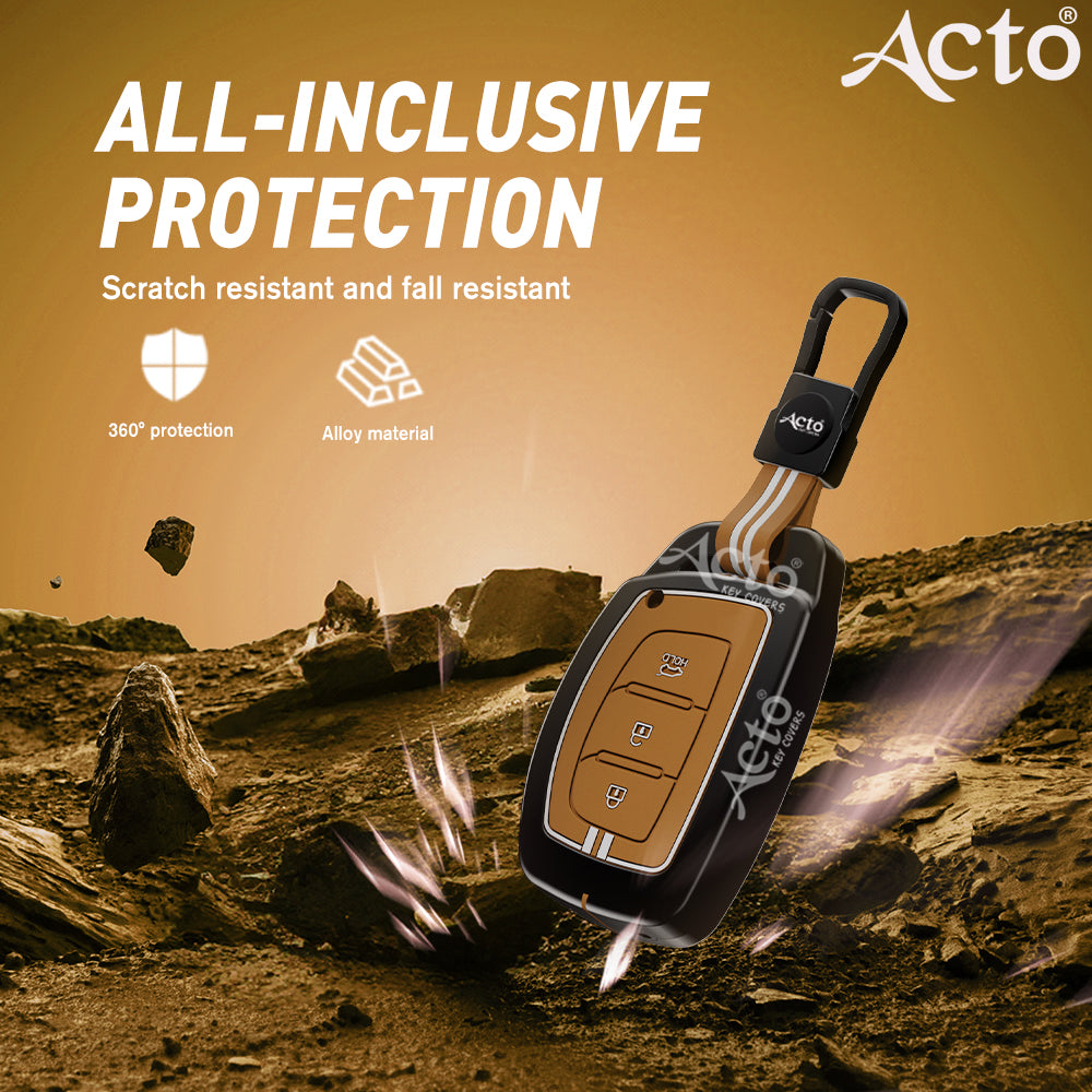 Acto Metal Sapphire Key Cover and Key chain Compatible with Hyudai  Aura I Elantra I I10 Grand Nios I i20 Elite I Verna 4S I Creta I i10 Grand I i20 Active I Tucson I Xcent Pack of 1 Set (Glow in the Night)
