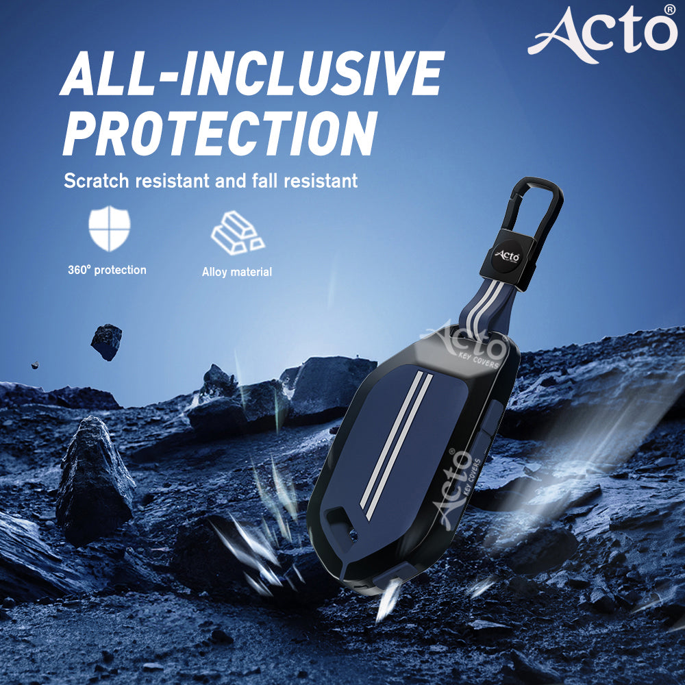 Acto Metal Sapphire Key Cover & Key Chain Compatible with Kia Syros 2025 & Seltos 2026 4-Button Smart Key | Premium Zinc Alloy Case | Glow in the Night Buttons | 360° Full Protection | Luxury Key Fob Cover | Pack of 1 Set