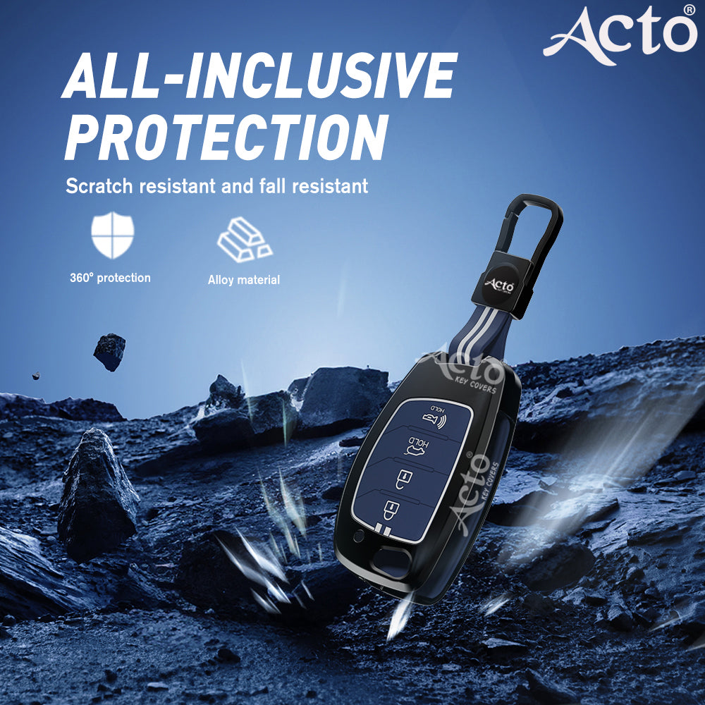 Acto Metal Sapphire Key Cover and Key chain Compatible with Hyundai Venue, Creta Pack of 1 Set (Glow in the Night)