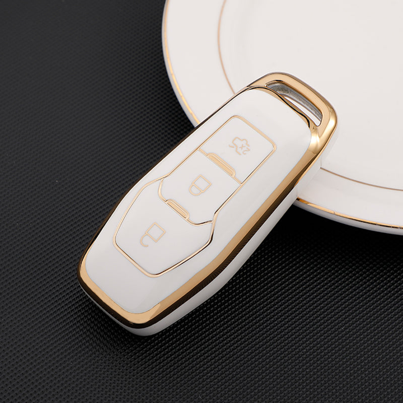 Acto TPU Gold Series Car Key Cover With TPU Gold Key Chain For Ford Figo