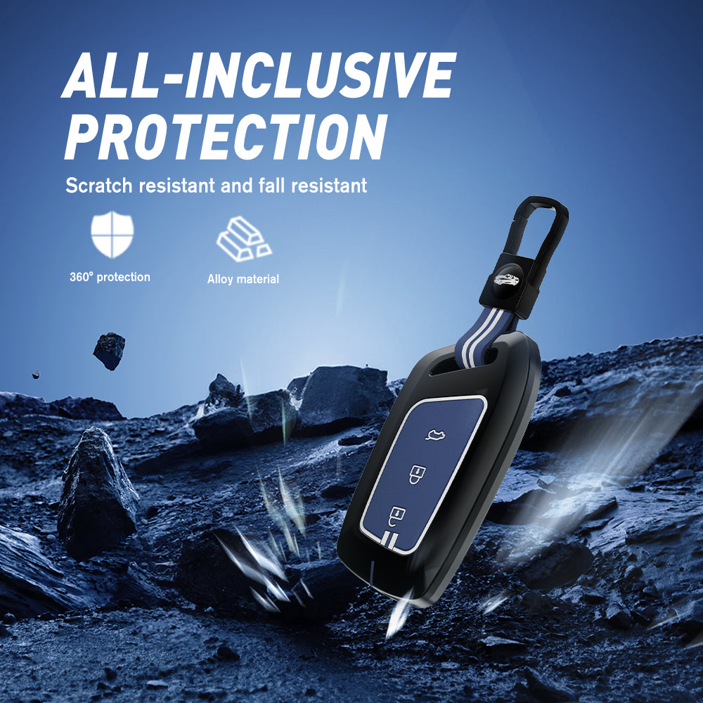 Acto Metal Sapphire Key Cover and Key chain Compatible with MG Windsor EV I Astor I Hector I Comet EV I Hector plus I Gloster I ZS EV I ZS Pack of 1 Set (Glow in the Night)