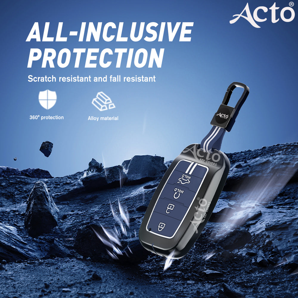Acto Metal Sapphire Key Cover and Key chain Compatible with KIA Seltos & Sonet Pack of 1 Set (Glow in the Night)