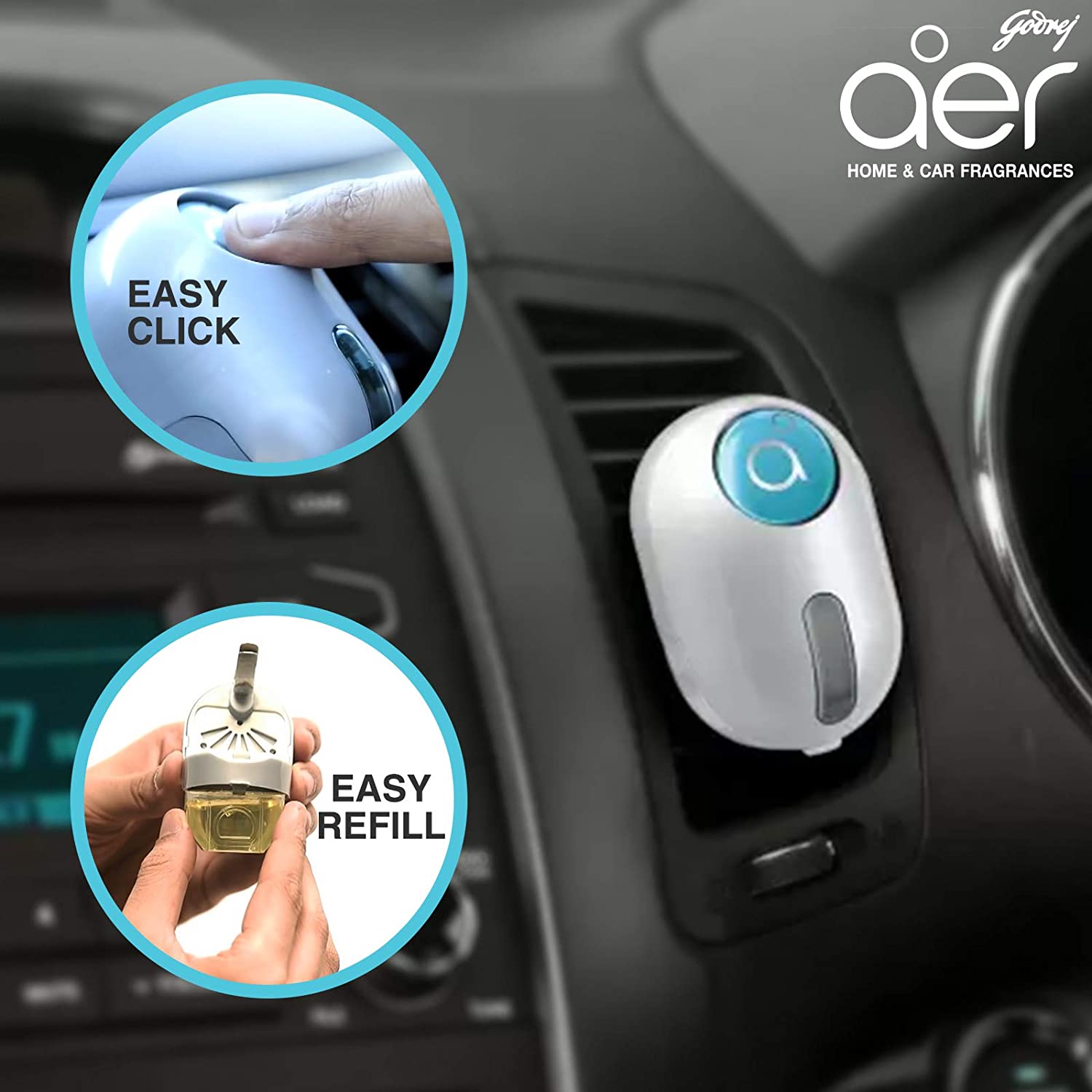 Godrej Aer Click | Car Vent Air Freshener Kit - Long-Lasting | Spill-Proof