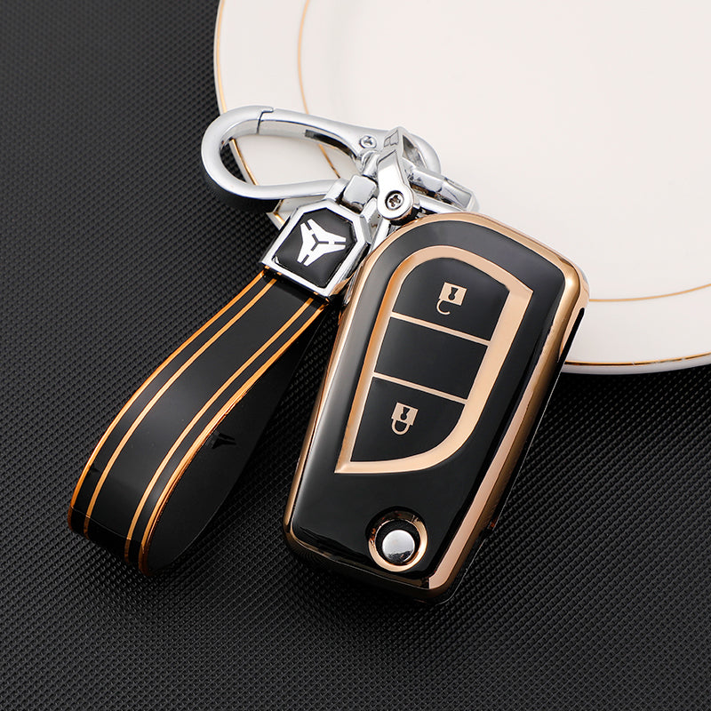 Acto TPU Gold Series Car Key Cover With TPU Gold Key Chain For Toyota Corolla Altis