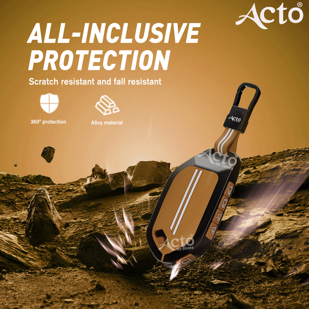 Acto Metal Sapphire Key Cover & Key Chain Compatible with Kia Syros 2025 & Seltos 2026 4-Button Smart Key | Premium Zinc Alloy Case | Glow in the Night Buttons | 360° Full Protection | Luxury Key Fob Cover | Pack of 1 Set