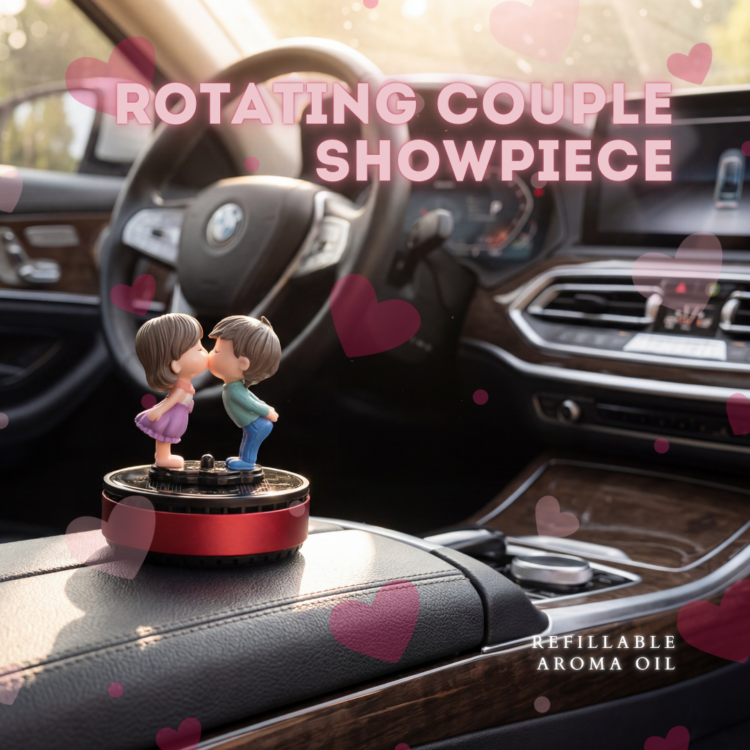 Valentine Gift Hamper | Gift Your Loved One's Special Car Accessories | Rotating Kissing Couple, Hanging Perfume, Ultra Soft Microfibre, Leather Strap Key Chain