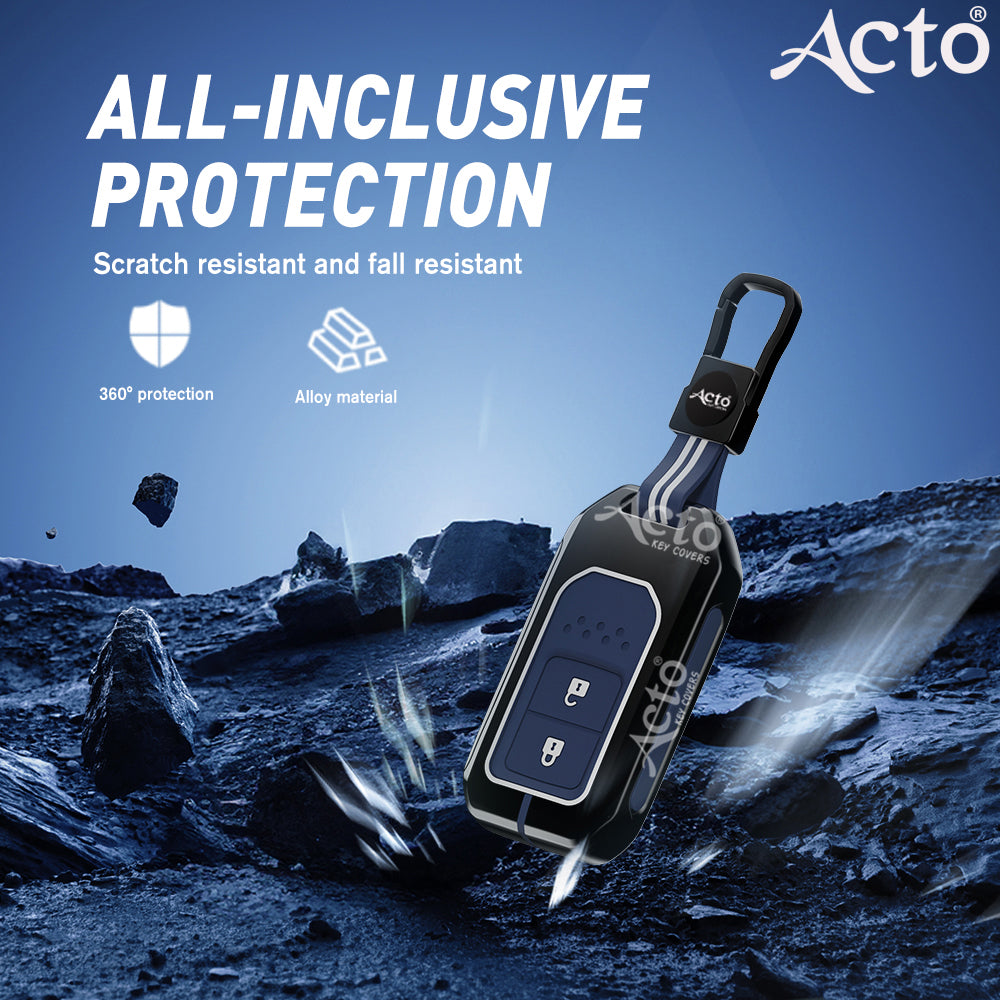 Acto Metal Sapphire Key Cover and Key chain Compatible with Honda BR-V Pack of 1 Set (Glow in the Night)