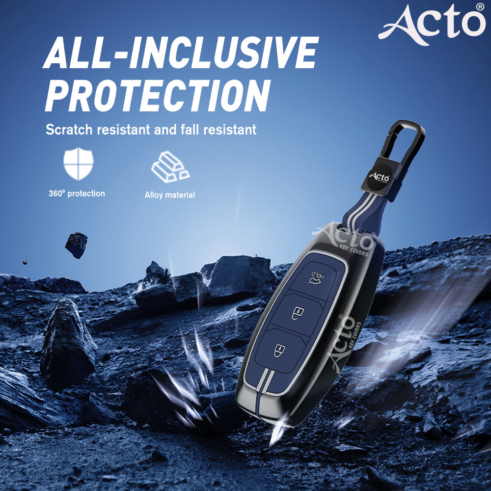 Acto Metal Sapphire Key Cover and Key chain Compatible with Hyundai Kona electric I Verna Pack of 1 Set (Glow in the Night)