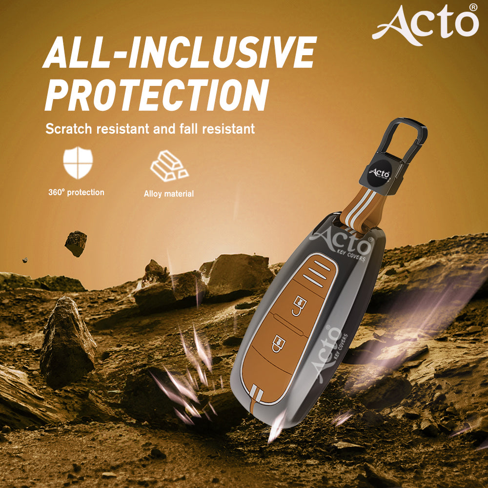 Acto Metal Sapphire Key Cover and Key chain Compatible with Suzuki Baleno I Breeza I Ciaz I Ignis I S-cross 2 Button Pack of 1 Set (Glow in the Night)