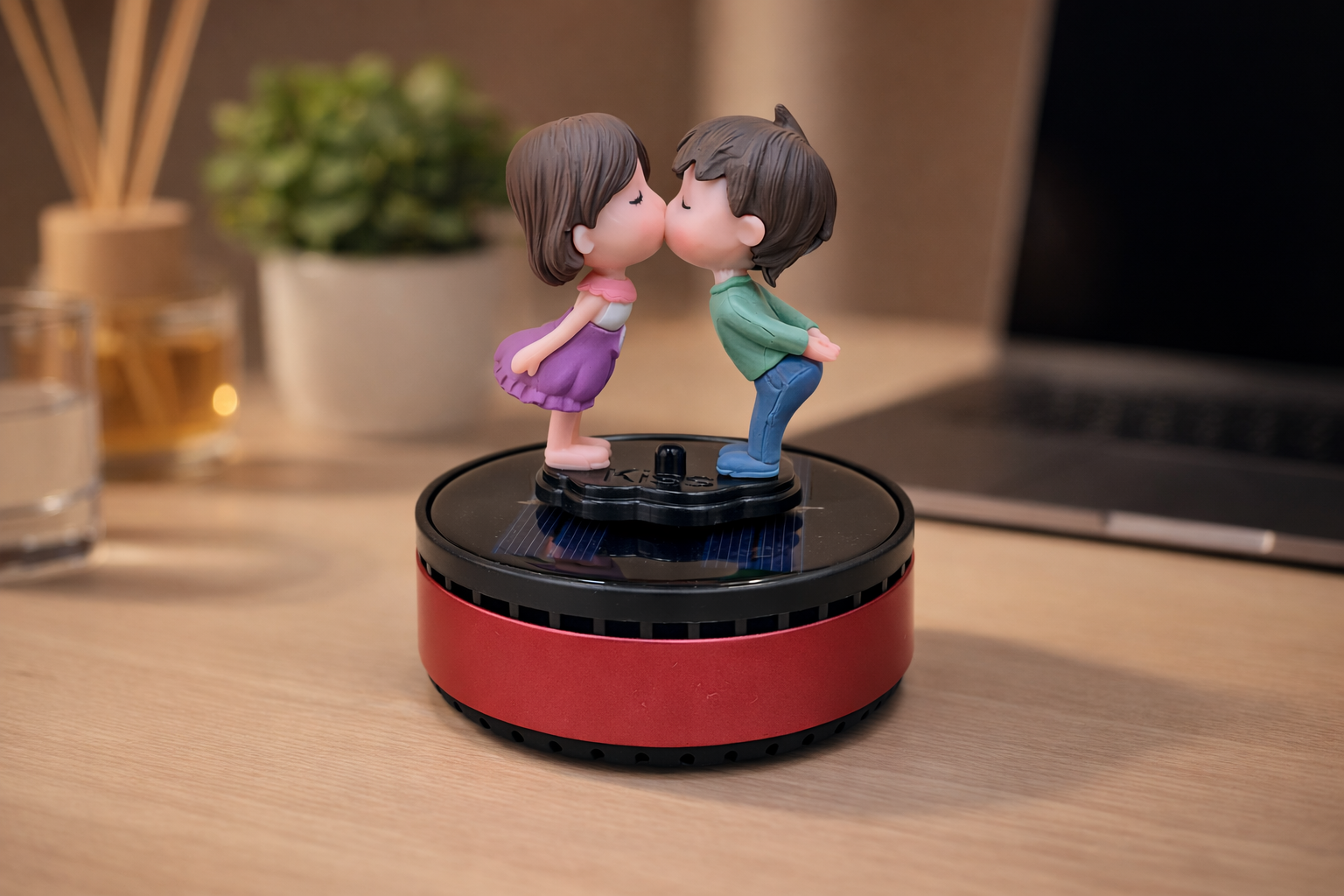 Acto Solar Powered Rotating Kissing KS01 Couple Showpiece with Aroma Diffuser Bottle – Romantic Dashboard & Home Decor