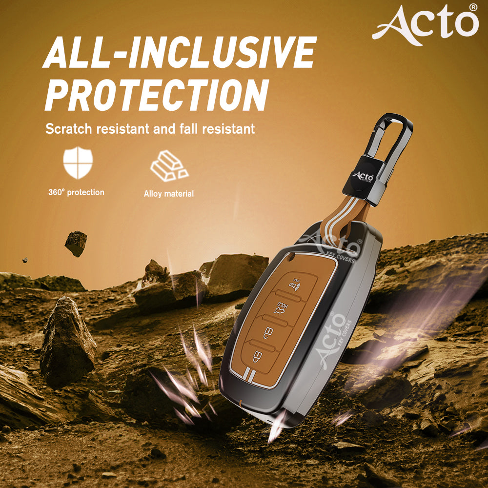 Acto Metal Sapphire Key Cover and Key chain Compatible with Hyundai Tucson I Creta I i20 (2021) I Elantra I Venue Pack of 1 Set (Glow in the Night)