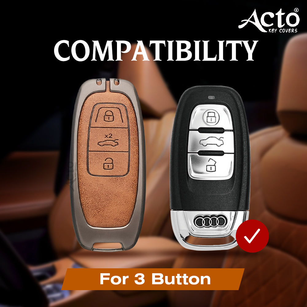 ACTO Metal Leather Car key cover with key chain Compatible With Audi TT