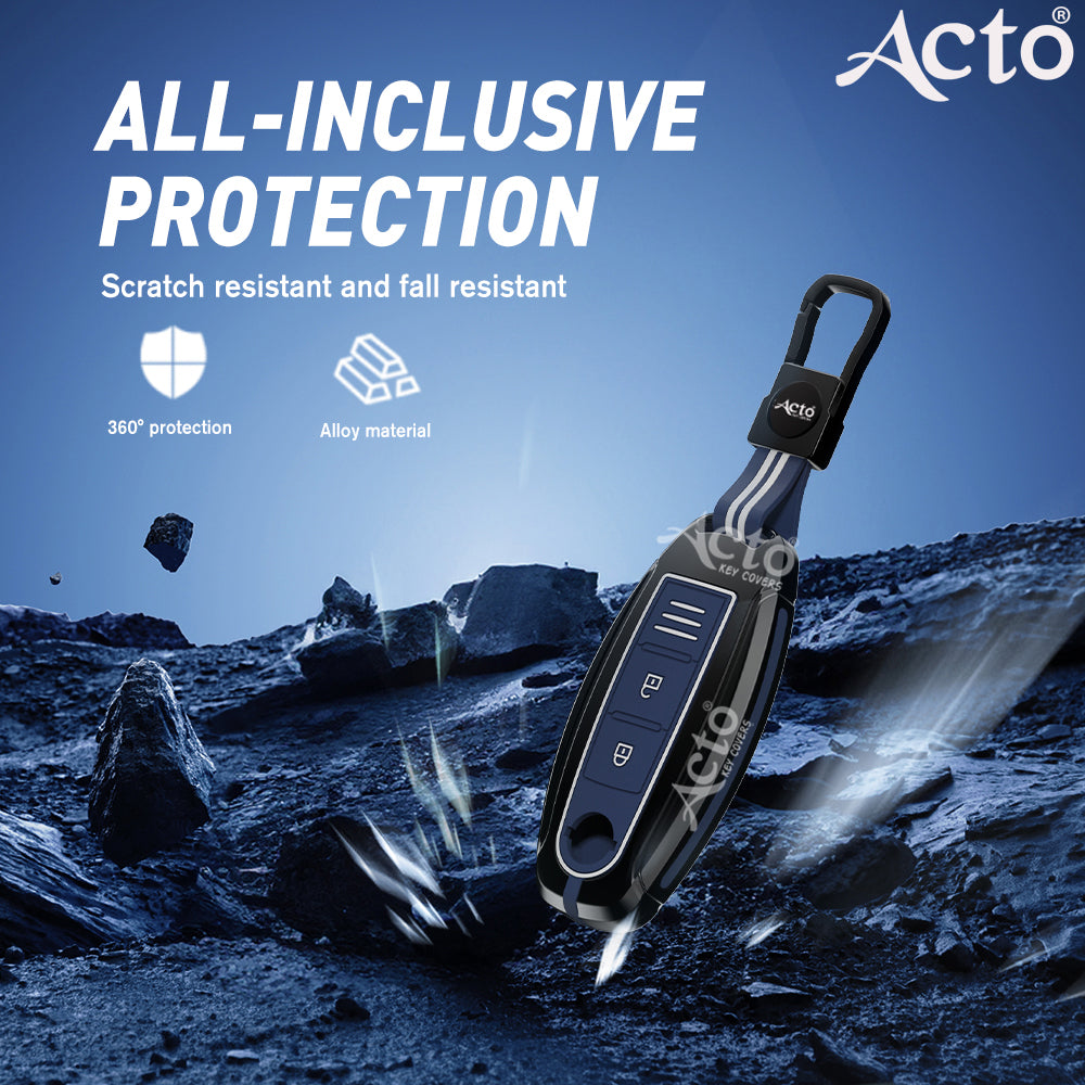Acto Metal Sapphire Key Cover and Key chain Compatible with Toyota Corolla Altis and Innova Crysta Pack of 1 Set (Glow in the Night)