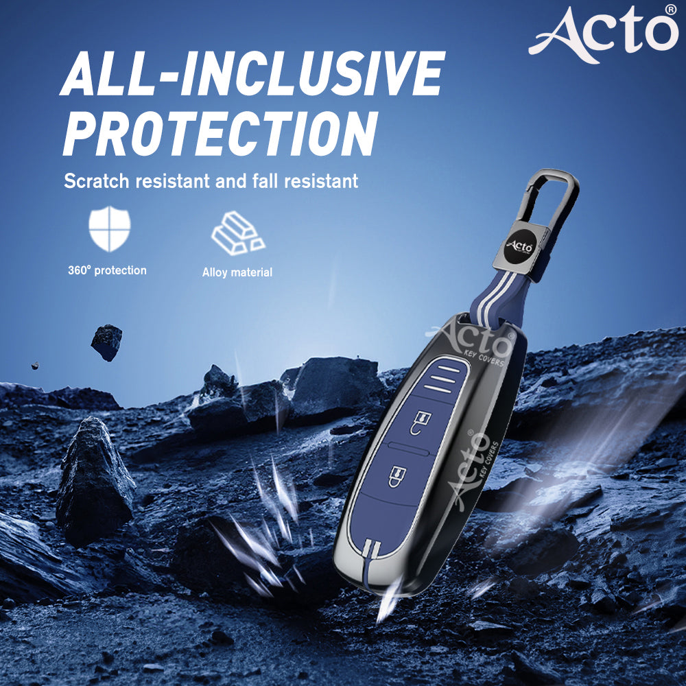 Acto Metal Sapphire Key Cover and Key chain Compatible with Suzuki Baleno I Breeza I Ciaz I Ignis I S-cross 2 Button Pack of 1 Set (Glow in the Night)