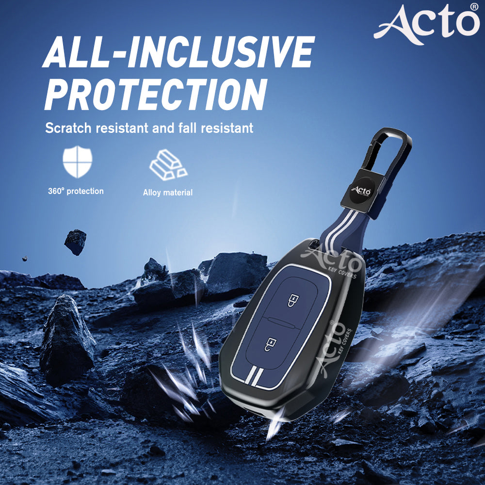 Acto Metal Sapphire Key Cover and Key chain Renault Duster, Kwid & Triber Compatible with  Pack of 1 Set (Glow in the Night)