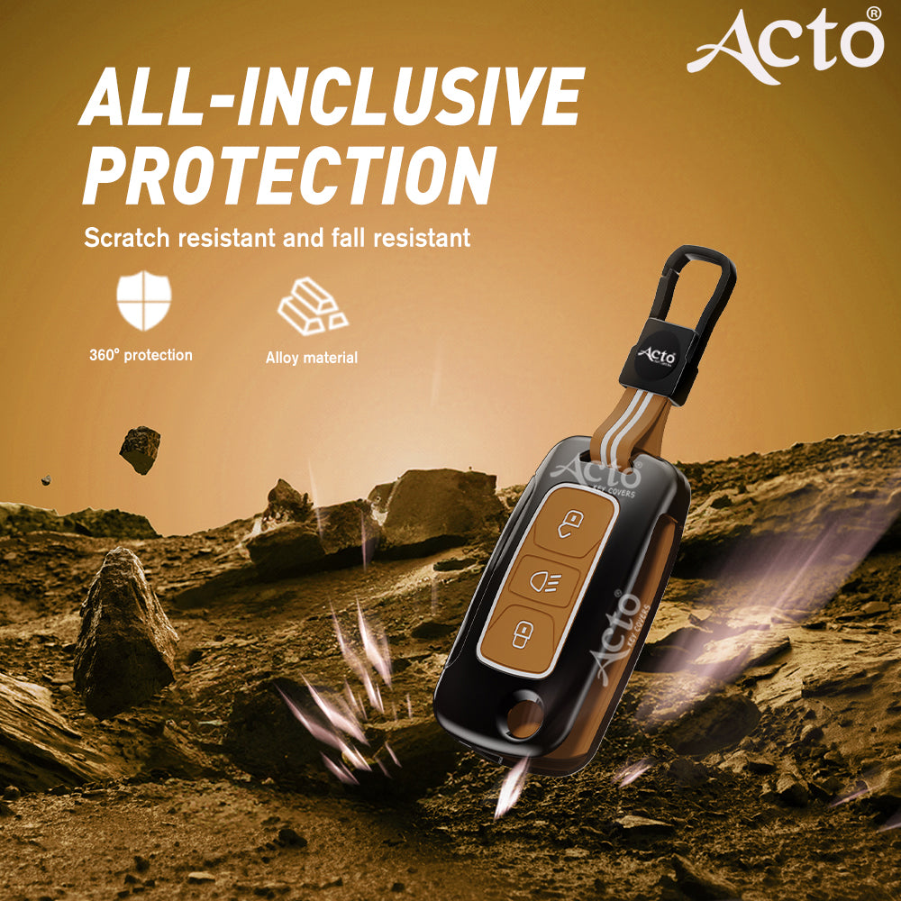 Acto Metal Sapphire Key Cover and Key chain Compatible with Tata Bolt I Nexon I Tigor I Hexa I Tiago I Zest Pack of 1 Set (Glow in the Night)