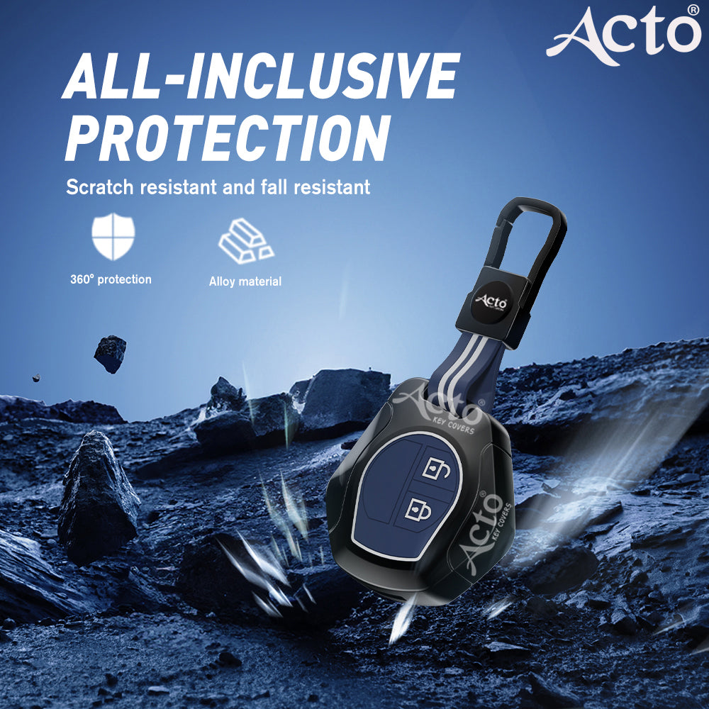 Acto Metal Sapphire Key Cover and Key chain Compatible with Suzuki Swift I Alto I Alto K-10 I Alto 800 I Baleno I Breeza I Celerio I Dzire I Ciaz I Ignis I S-cross I Ertiga I XL-6 I Spresso I Ritz I SX4 I WagonR Pack of 1 Set (Glow in the Night)