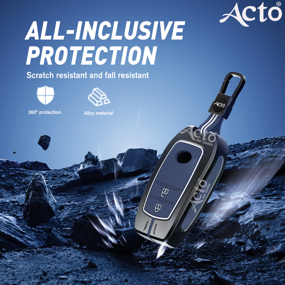 Acto Metal Sapphire Key Cover and Key chain Compatible with Toyota Crysta, Fortuner Pack of 1 Set (Glow in the Night)