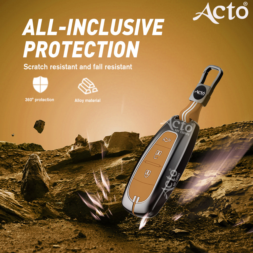 Acto Metal Sapphire Key Cover and Key chain Compatible with Suzuki Baleno I Breeza I Ciaz I Ignis I S-cross 3Button Pack of 1 Set (Glow in the Night)