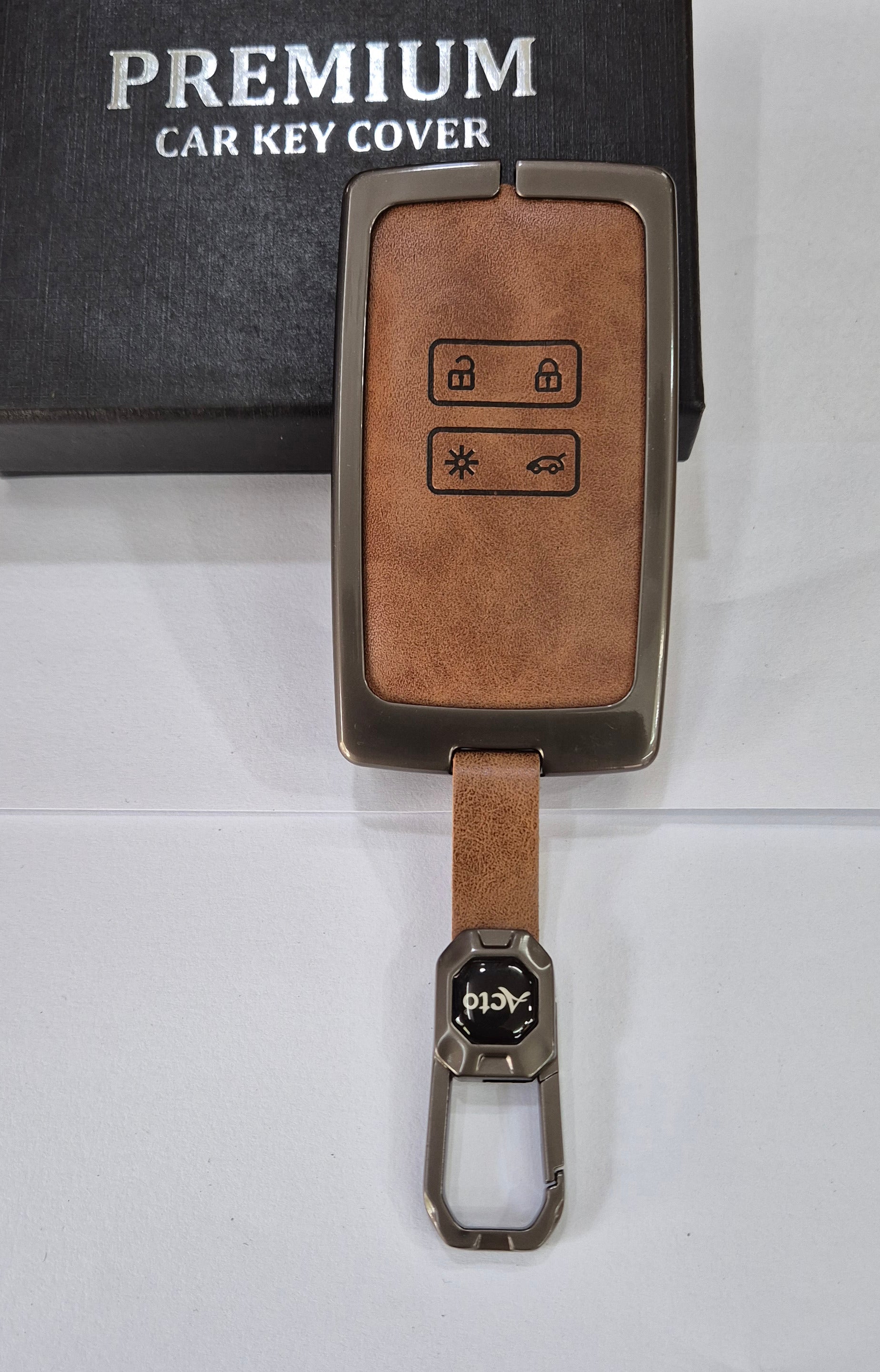 ACTO Metal Leather Car key cover with key chain Compatible With Renault