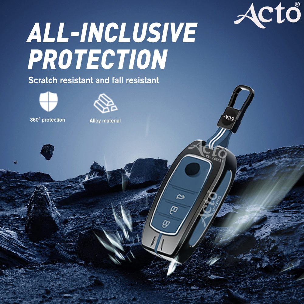 Acto Metal Sapphire Key Cover and Key chain Compatible with Toyota Crysta, Fortuner Pack of 1 Set (Glow in the Night)