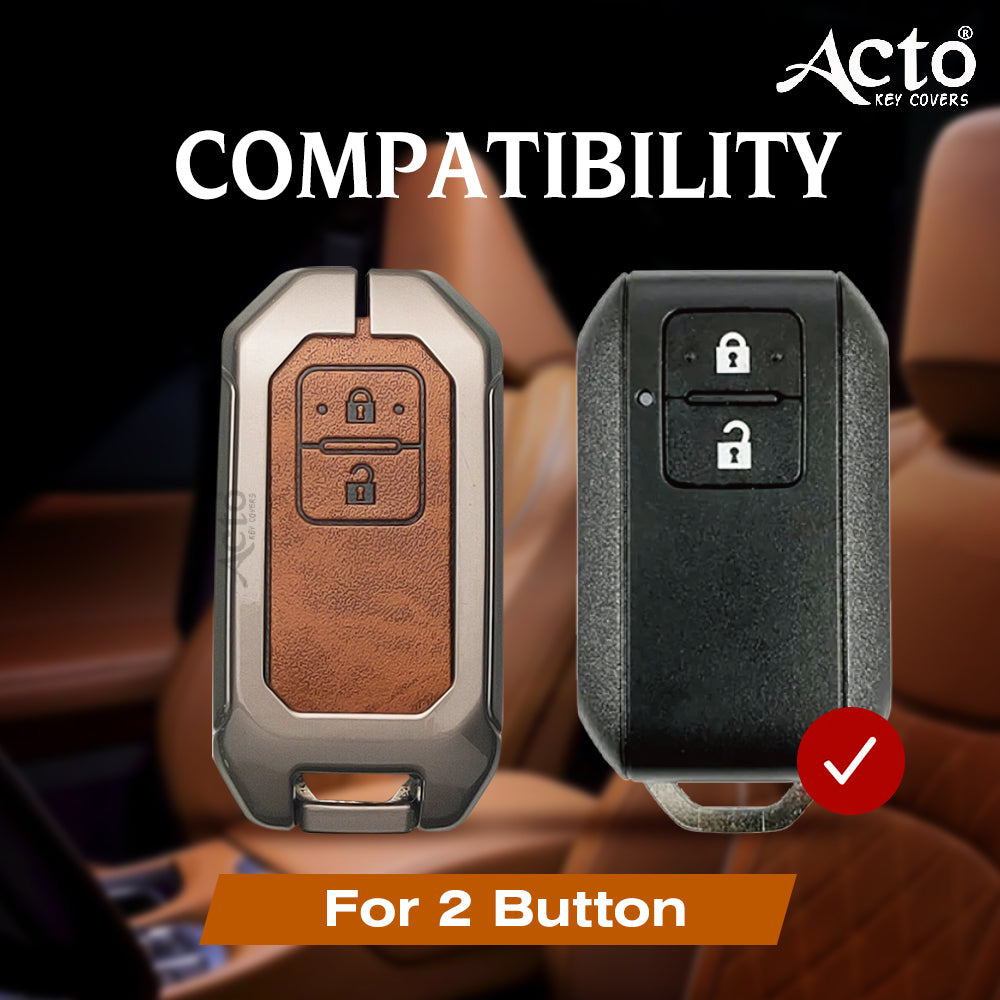 ACTO Metal Leather Car key cover with key chain Compatible With Suzuki
