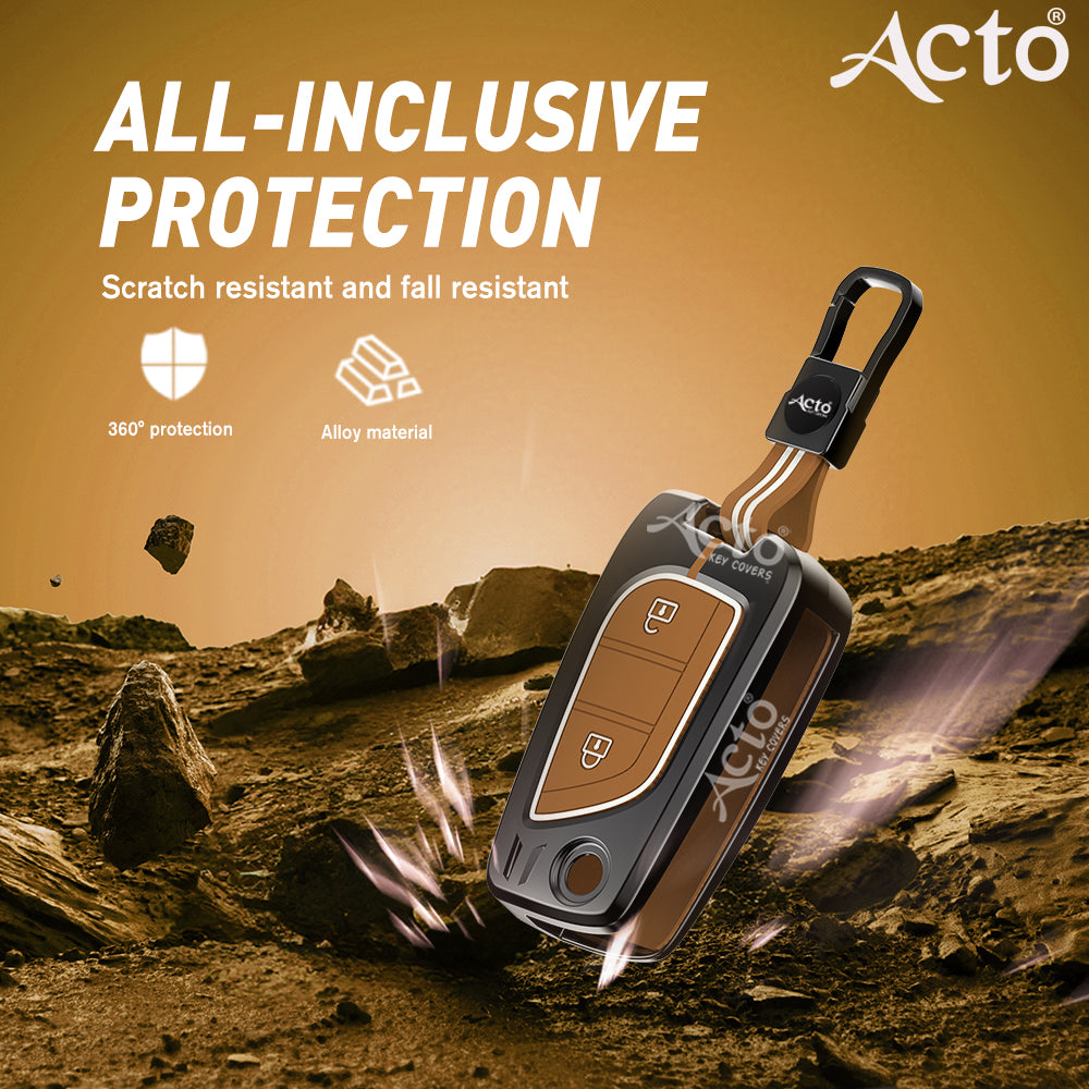 Acto Metal Sapphire Key Cover and Key chain Compatible with Toyota Corolla Altis and Innova Crysta Pack of 1 Set (Glow in the Night)