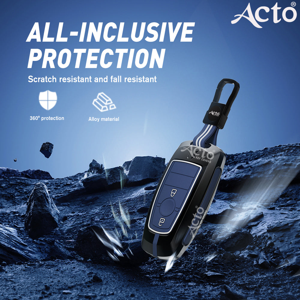 Acto Metal Sapphire Key Cover and Key chain Compatible with Ford Figo Pack of 1 Set (Glow in the Night)
