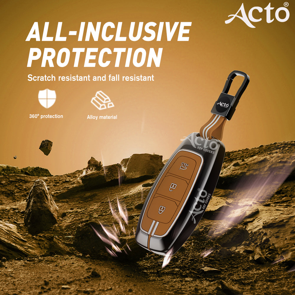 Acto Metal Sapphire Key Cover and Key chain Compatible with Hyundai Kona electric I Verna Pack of 1 Set (Glow in the Night)