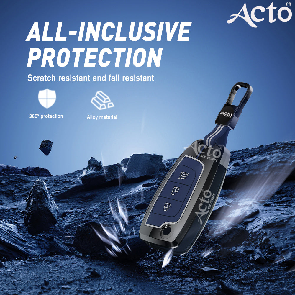 Acto Metal Sapphire Key Cover and Key chain Compatible with Hyundai i20 I Kona I Verna 2018 Pack of 1 Set (Glow in the Night)