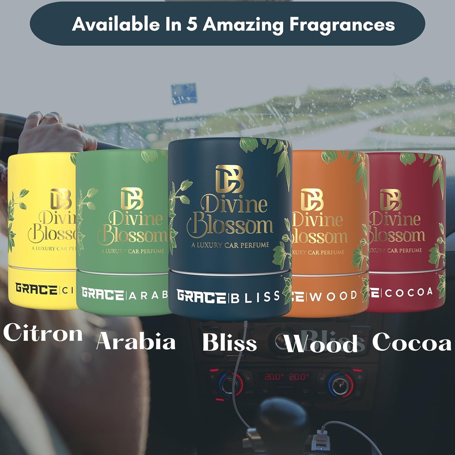 Divine Blossom Grace Gel Car Perfume| Luxurious Leather Fabric | Easy-To-Use Design | Spill-Proof Air Freshener To Freshen'Up Your Car