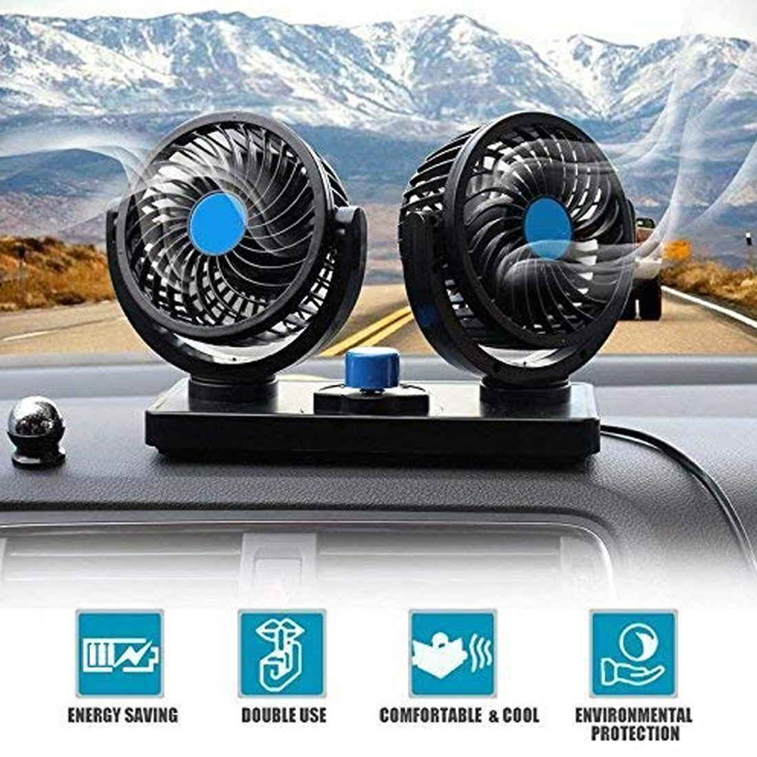 WINNER Car Fan 12V 360 Degree Rotatable Dual Head Speed Quick & Strong Dashboard Auto Cooling Air Fan