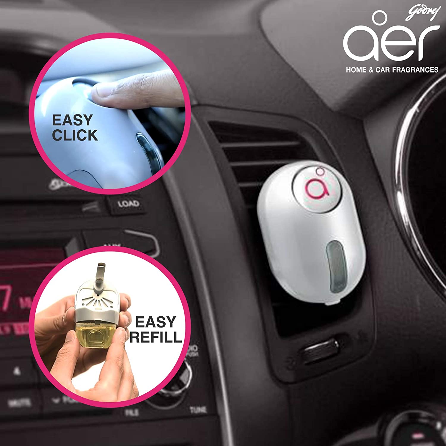 Godrej Aer Click | Car Vent Air Freshener Kit - Long-Lasting | Spill-Proof